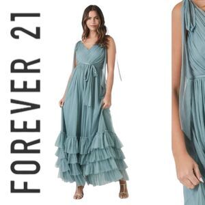 FOREVER 21 | Blue Mist | TIERED RUFFLE-TRIM MAXI DRESS